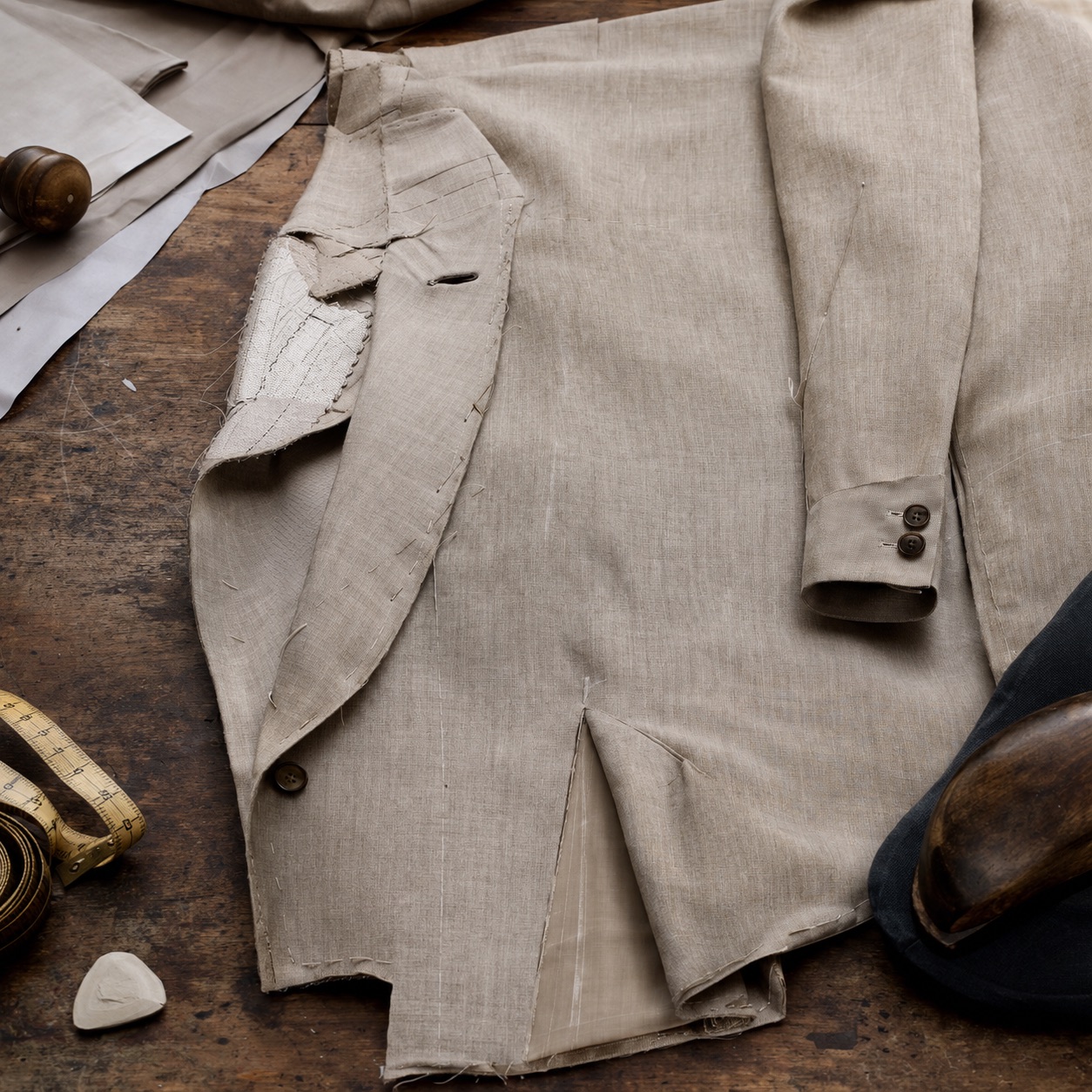 Cotswold grandad-collar tailored shirt — Tailored Shirts by CROWN TAILORING. close detail of the fabric and finish.