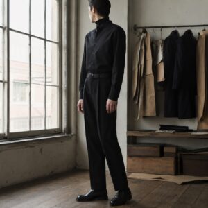 Ashdown grandad-collar tailored shirt — Tailored Shirts by CROWN TAILORING. worn by a model.
