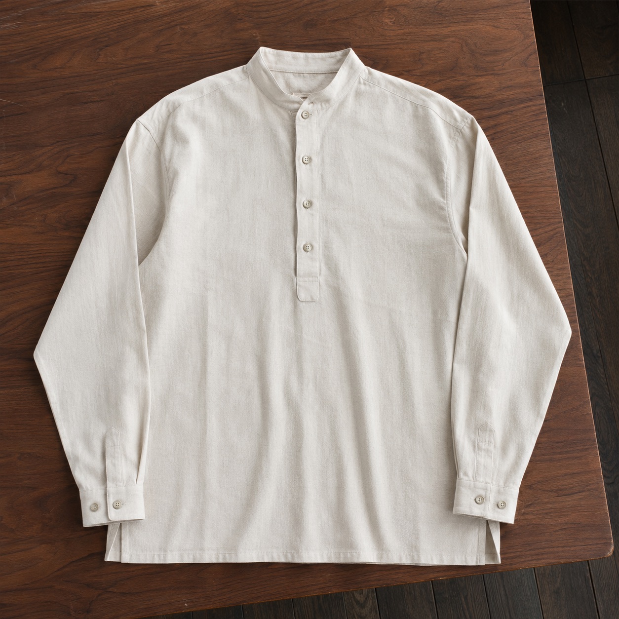 Holborn grandad-collar tailored shirt — Tailored Shirts by CROWN TAILORING. product photograph on a white background.
