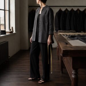 Holborn grandad-collar tailored shirt — Tailored Shirts by CROWN TAILORING. worn by a model.