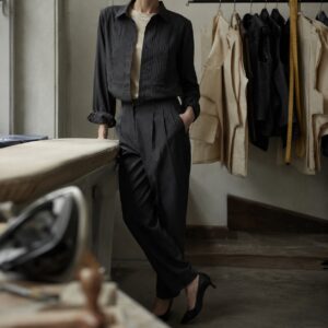 Fitzrovia pleated-bib evening shirt — Tailored Shirts by CROWN TAILORING. worn by a model.