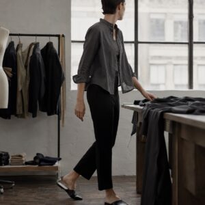 Blackthorn grandad-collar tailored shirt — Tailored Shirts by CROWN TAILORING. worn by a model.
