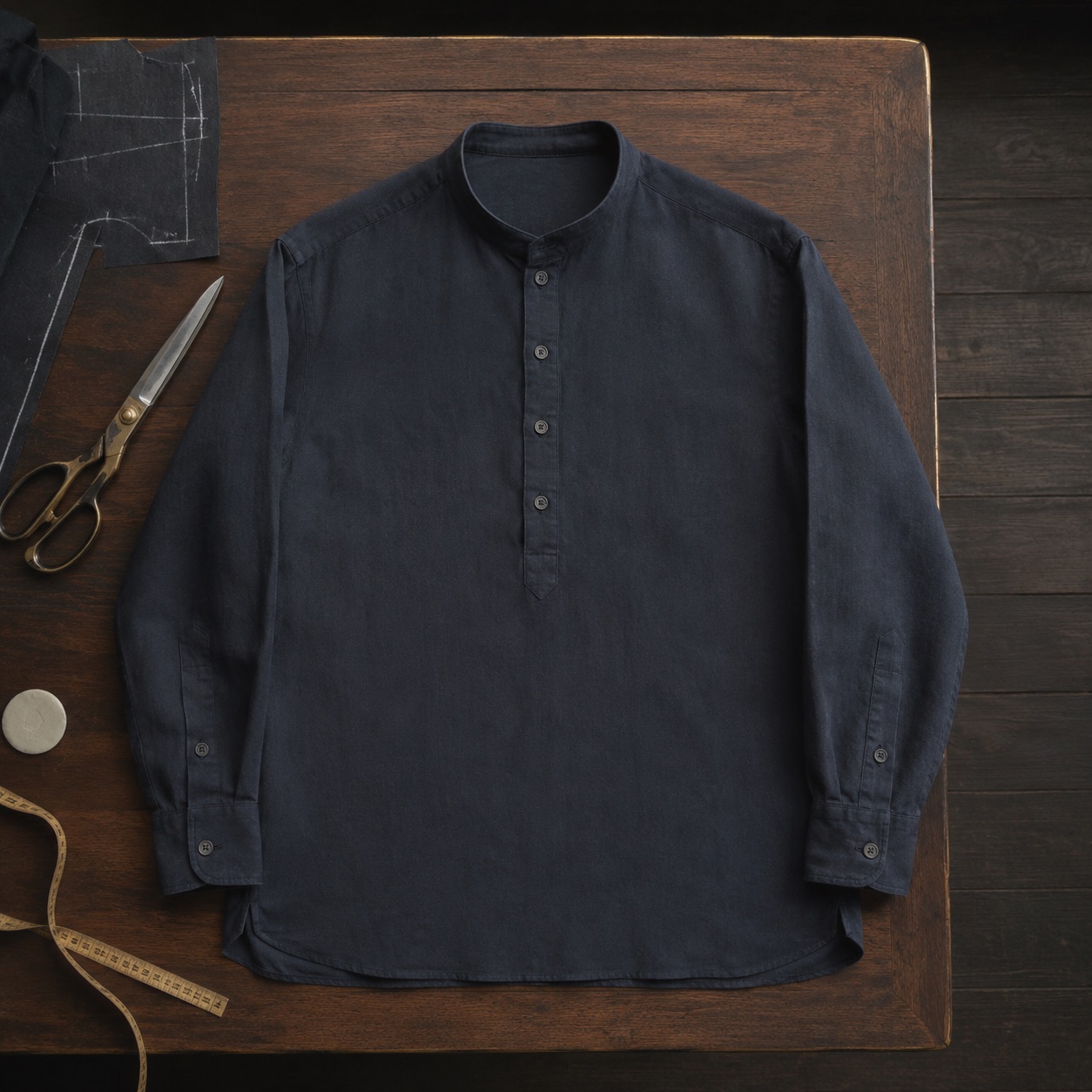 Thornbury grandad-collar tailored shirt — Tailored Shirts by CROWN TAILORING. product photograph on a white background.