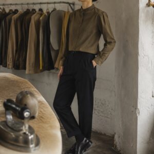 Thornbury grandad-collar tailored shirt — Tailored Shirts by CROWN TAILORING. worn by a model.