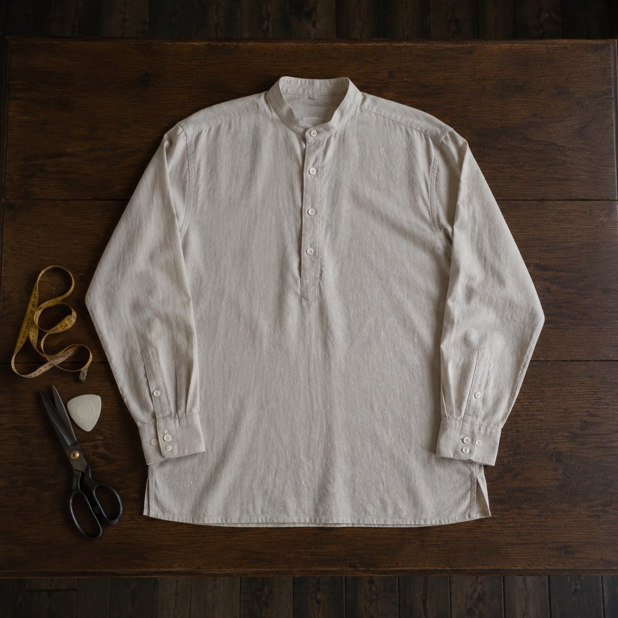 Larkspur grandad-collar tailored shirt — Tailored Shirts by CROWN TAILORING. product photograph on a white background.