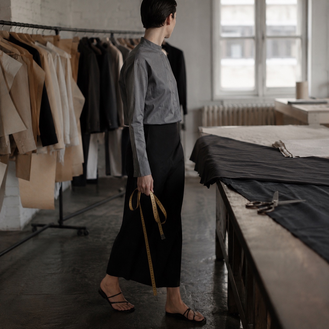 Larkspur grandad-collar tailored shirt — Tailored Shirts by CROWN TAILORING. worn by a model.