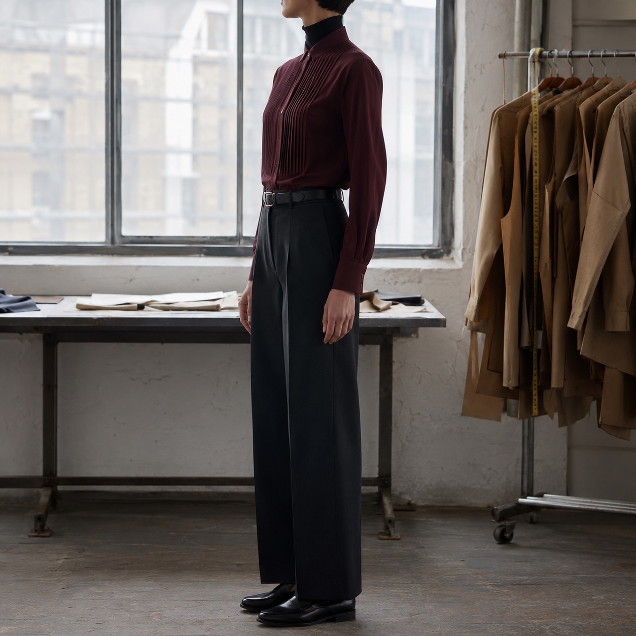 Bloomsbury pleated-bib evening shirt — Tailored Shirts by CROWN TAILORING. shown on the model from the side.