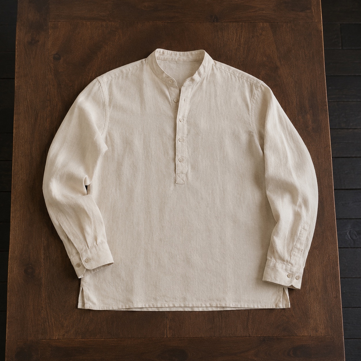 Sloe grandad-collar tailored shirt — Tailored Shirts by CROWN TAILORING. product photograph on a white background.