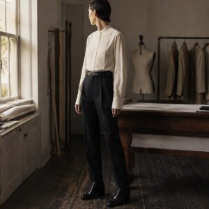 Pimlico pleated-bib evening shirt — Tailored Shirts by CROWN TAILORING. worn by a model.