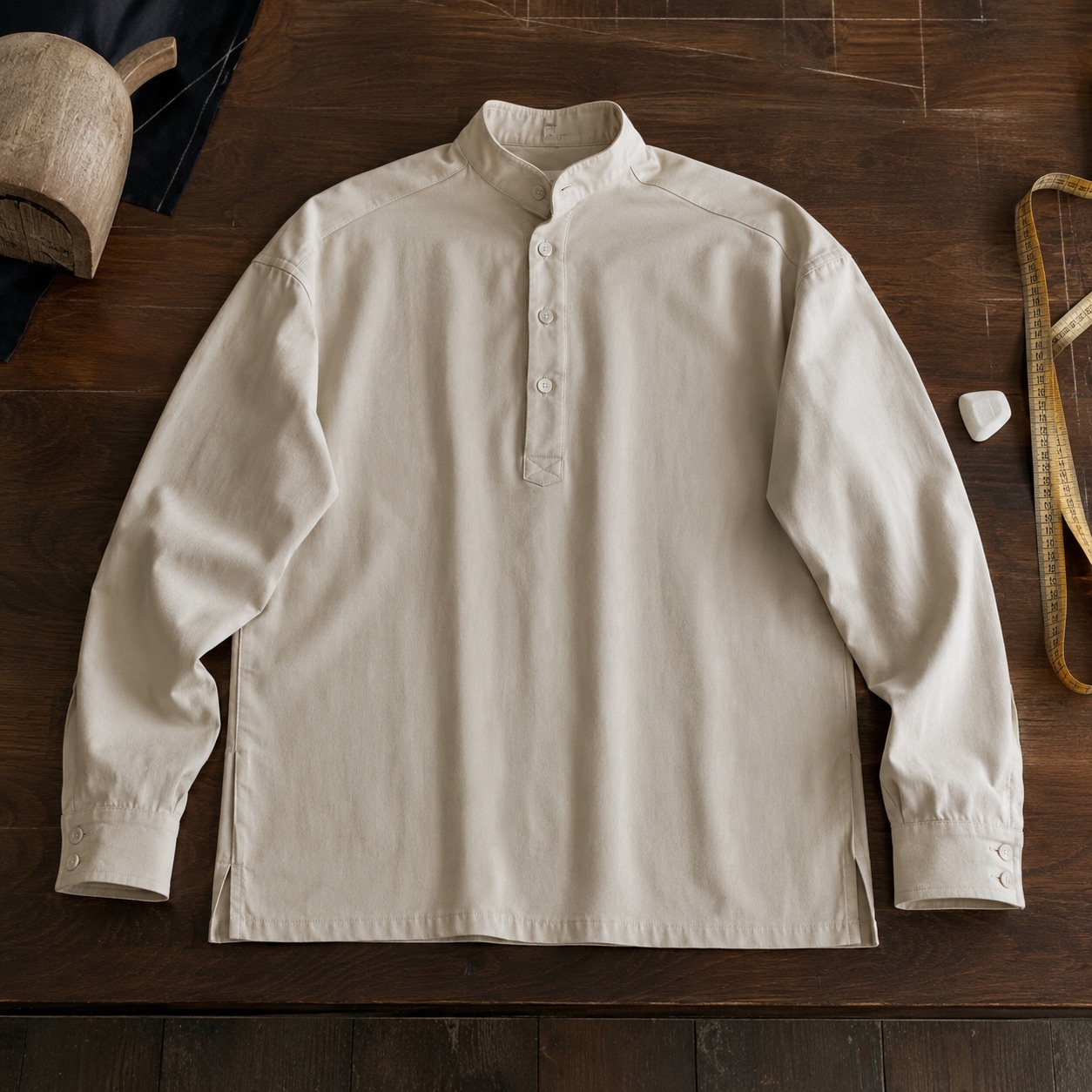 Ashdown grandad-collar tailored shirt — Tailored Shirts by CROWN TAILORING. product photograph on a white background.