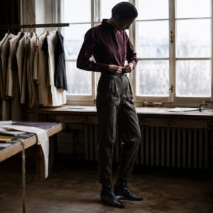 Hawthorn pleated-bib evening shirt — Tailored Shirts by CROWN TAILORING. worn by a model.