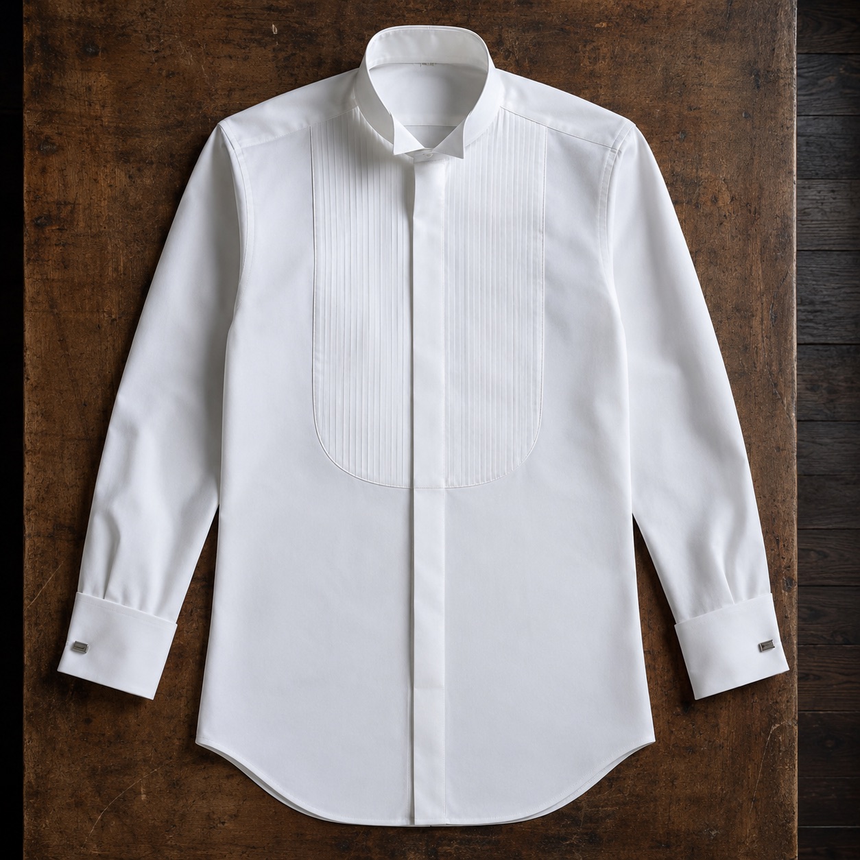 Dartmoor pleated-bib evening shirt — Tailored Shirts by CROWN TAILORING. product photograph on a white background.