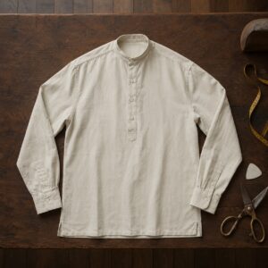 Bracken grandad-collar tailored shirt — Tailored Shirts by CROWN TAILORING. product photograph on a white background.