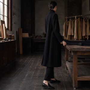 Wren long-line tailored coat jacket — Suit Jackets by CROWN TAILORING. worn by a model.
