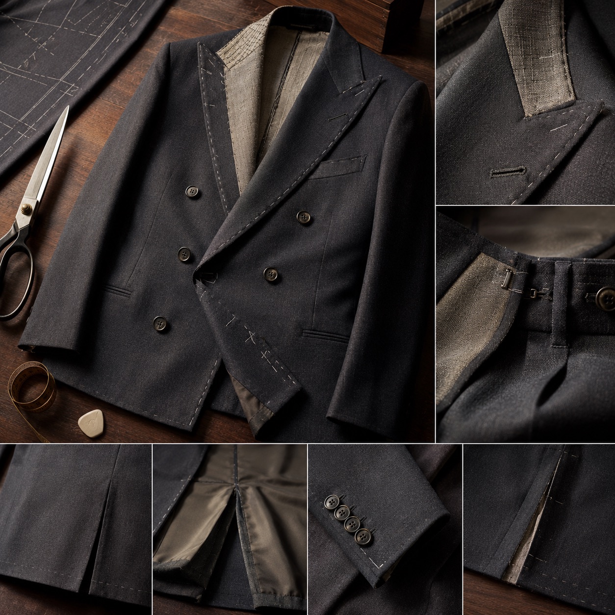 Hawthorn double-breasted suit jacket — Suit Jackets by CROWN TAILORING. close detail of the fabric and finish.