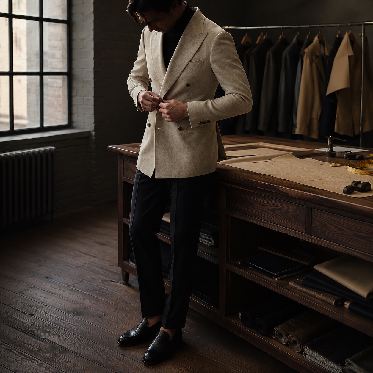 Hawthorn double-breasted suit jacket — Suit Jackets by CROWN TAILORING. worn by a model.