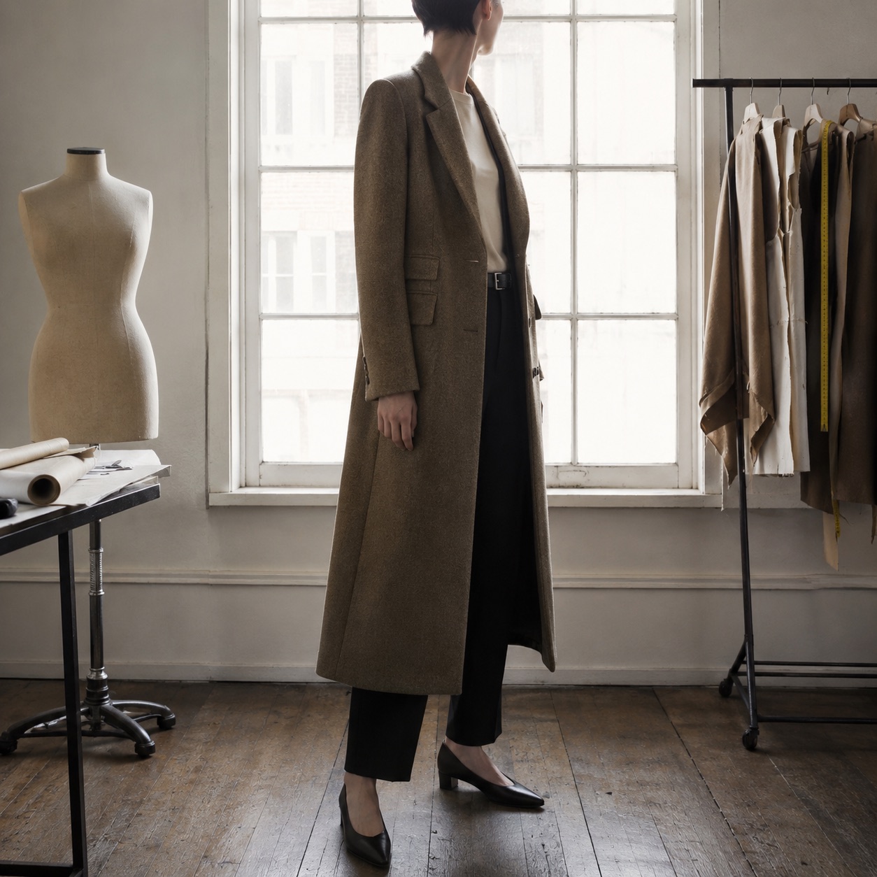 Bracken long-line tailored coat jacket — Suit Jackets by CROWN TAILORING. worn by a model.