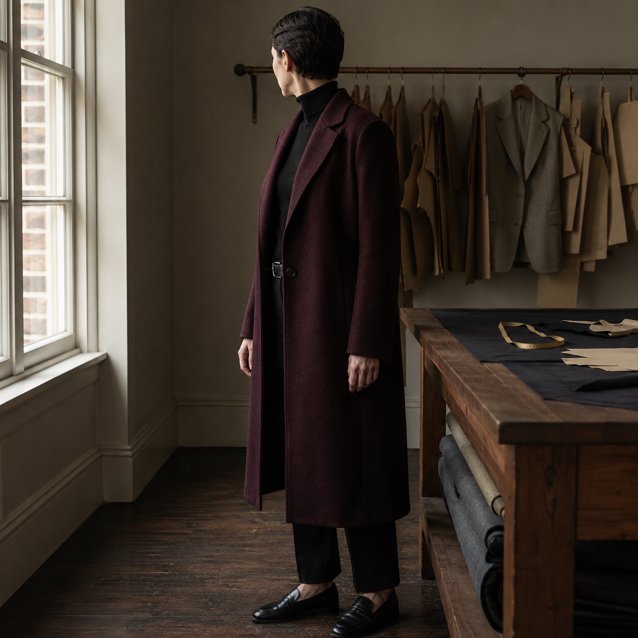 Holborn long-line tailored coat jacket — Suit Jackets by CROWN TAILORING. worn by a model.