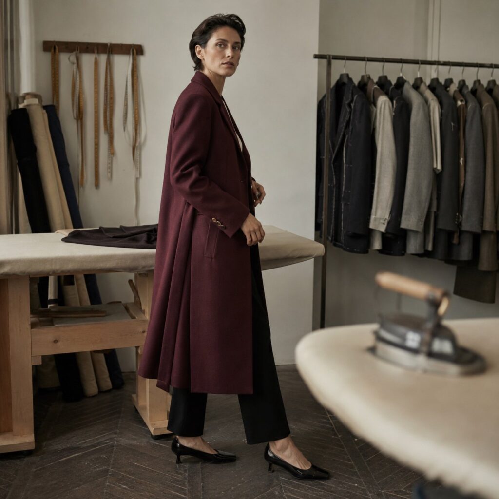Dartmoor long-line tailored coat jacket — Suit Jackets by CROWN TAILORING. shown worn.
