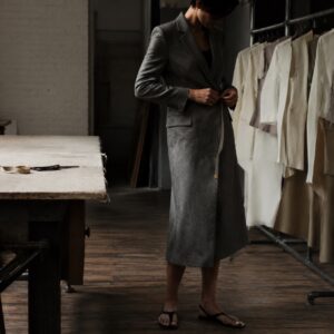 Blackthorn long-line tailored coat jacket — Suit Jackets by CROWN TAILORING. worn by a model.