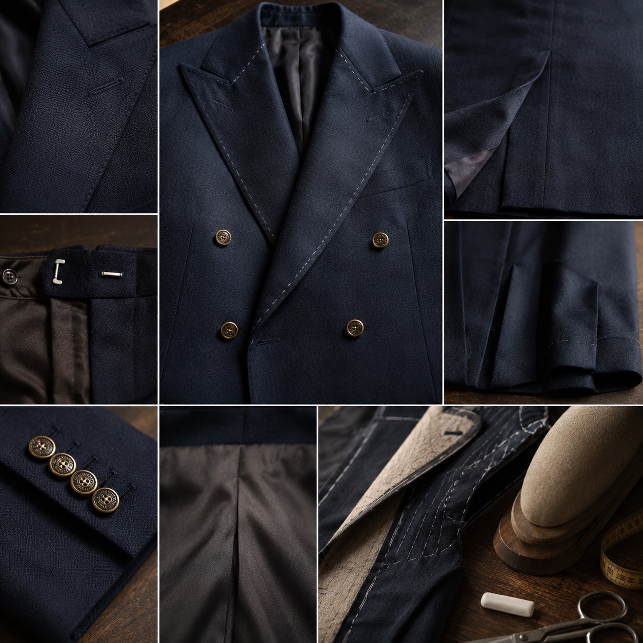 Kestrel double-breasted suit jacket — Suit Jackets by CROWN TAILORING. close detail of the fabric and finish.