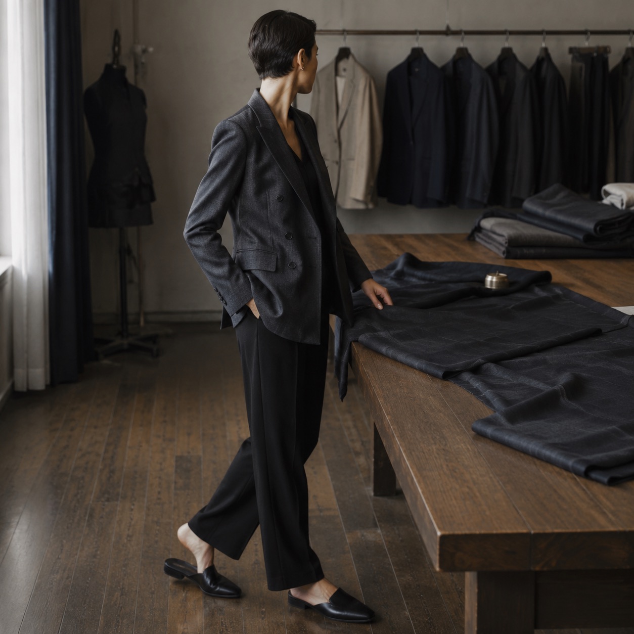 Kestrel double-breasted suit jacket — Suit Jackets by CROWN TAILORING. worn by a model.