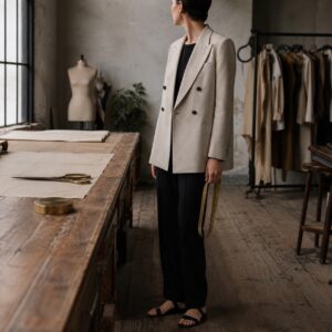 Dartmoor double-breasted suit jacket — Suit Jackets by CROWN TAILORING. worn by a model.