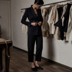 Wren double-breasted suit jacket — Suit Jackets by CROWN TAILORING. worn by a model.