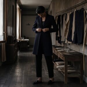 Thornbury long-line tailored coat jacket — Suit Jackets by CROWN TAILORING. worn by a model.