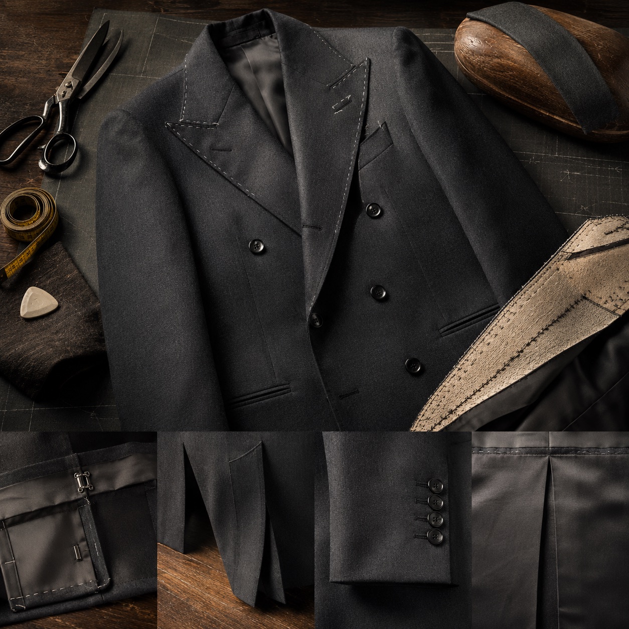 Cotswold double-breasted suit jacket — Suit Jackets by CROWN TAILORING. close detail of the fabric and finish.