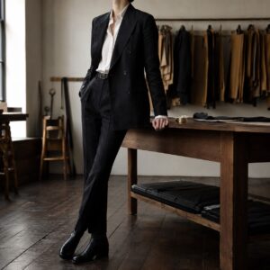 Cotswold double-breasted suit jacket — Suit Jackets by CROWN TAILORING. worn by a model.