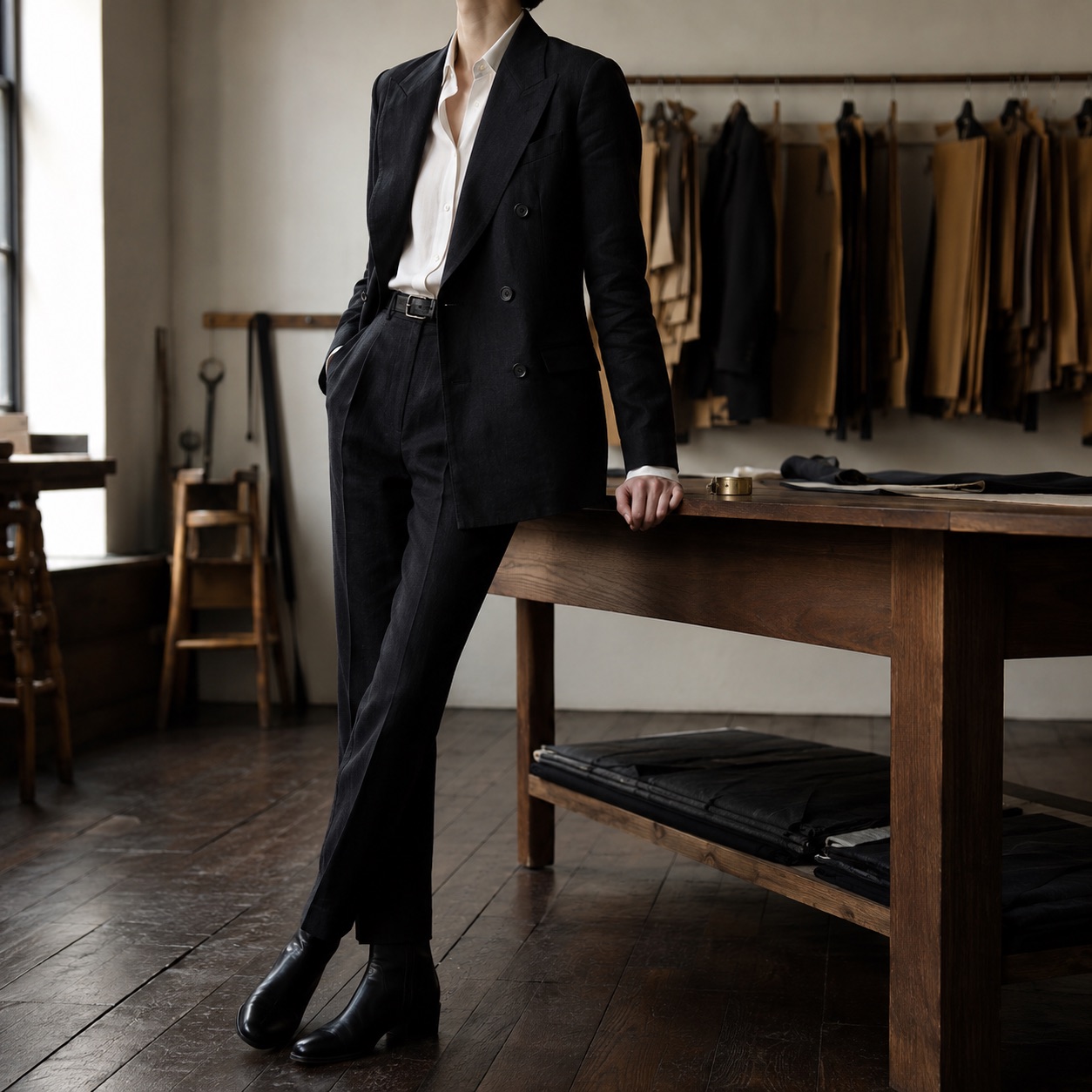 Cotswold double-breasted suit jacket — Suit Jackets by CROWN TAILORING. worn by a model.