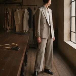 Marylebone double-breasted suit jacket — Suit Jackets by CROWN TAILORING. worn by a model.