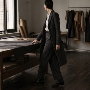 Fitzrovia long-line tailored coat jacket — Suit Jackets by CROWN TAILORING. worn by a model.