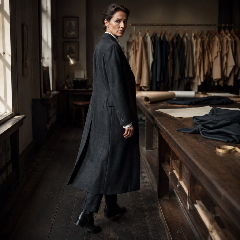 Fitzrovia long-line tailored coat jacket — Suit Jackets by CROWN TAILORING. shown worn.