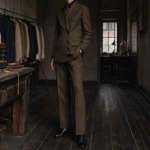 Sloe double-breasted suit jacket — Suit Jackets by CROWN TAILORING. worn by a model.