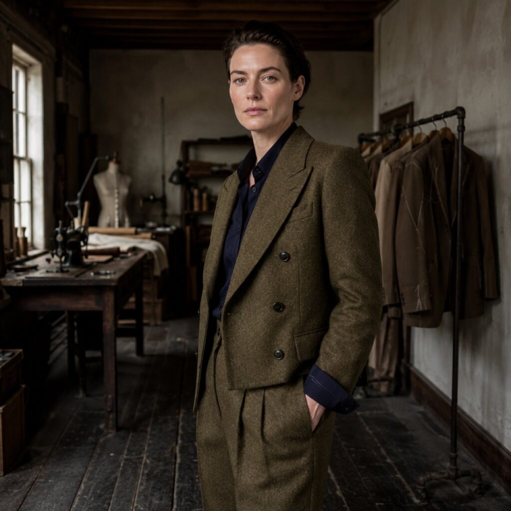 Sloe double-breasted suit jacket — Suit Jackets by CROWN TAILORING. shown worn.