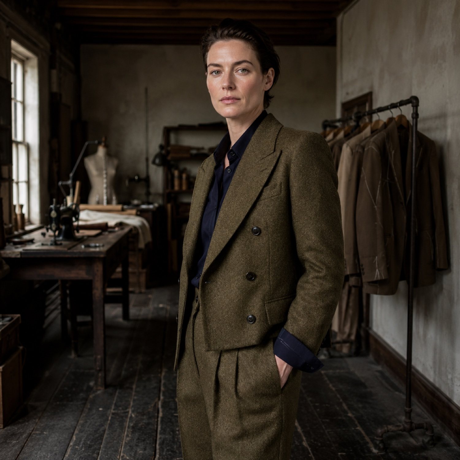 Sloe double-breasted suit jacket — Suit Jackets by CROWN TAILORING. shown worn.