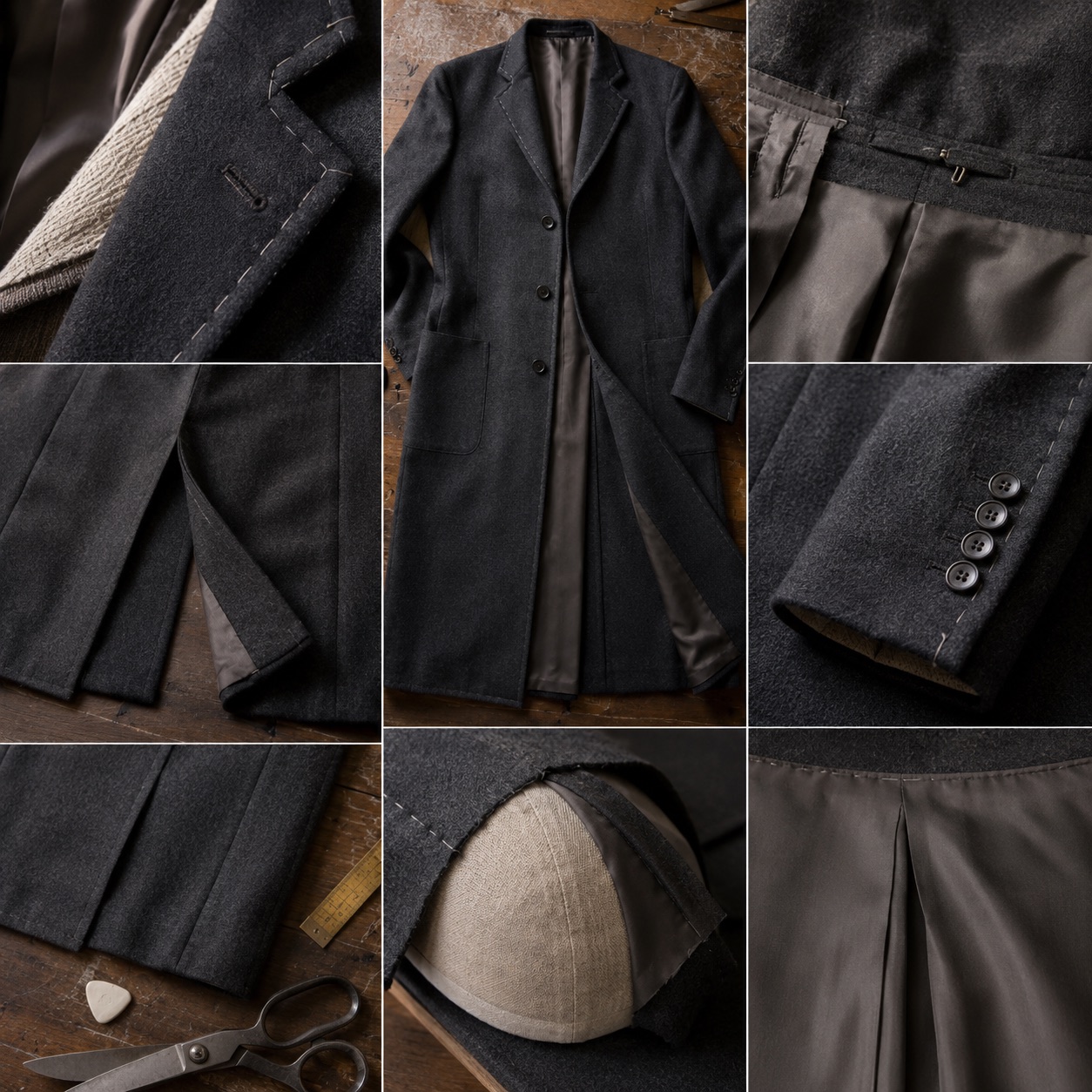 Severn long-line tailored coat jacket — Suit Jackets by CROWN TAILORING. close detail of the fabric and finish.
