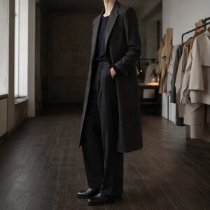 Severn long-line tailored coat jacket — Suit Jackets by CROWN TAILORING. worn by a model.