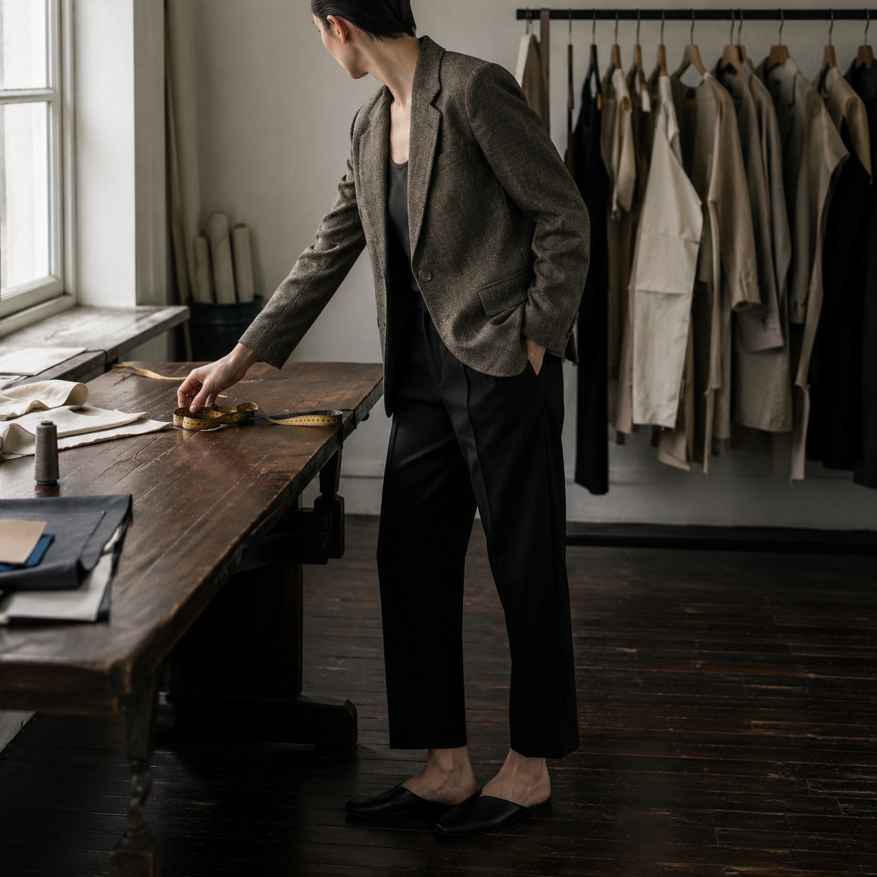 Bloomsbury single-breasted suit jacket — Suit Jackets by CROWN TAILORING. worn by a model, side view.