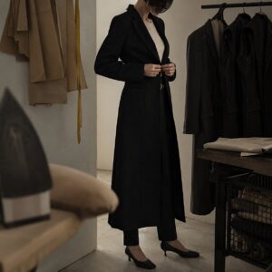 Ashdown long-line tailored coat jacket — Suit Jackets by CROWN TAILORING. worn by a model.