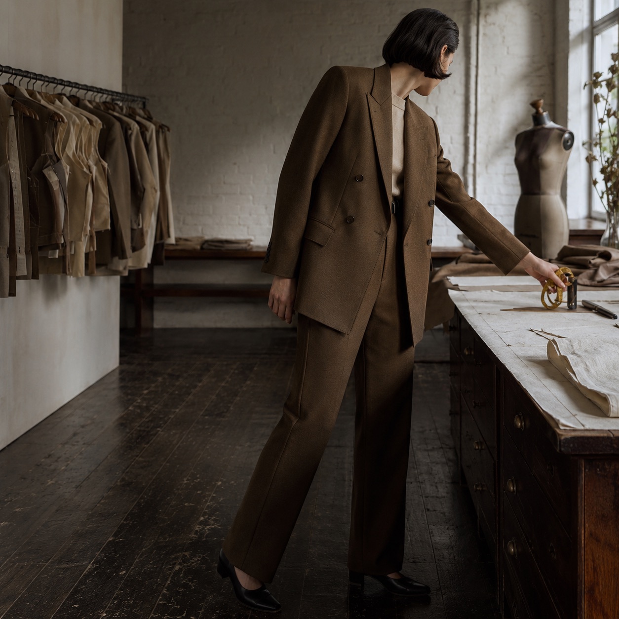 Pimlico double-breasted suit jacket — Suit Jackets by CROWN TAILORING. worn by a model, side view.