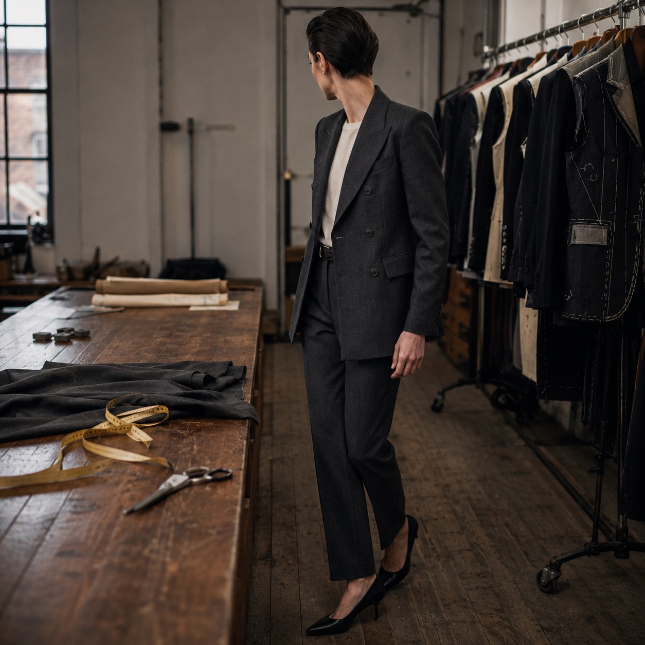 Dartmoor double-breasted suit jacket — Suit Jackets by CROWN TAILORING. worn by a model.