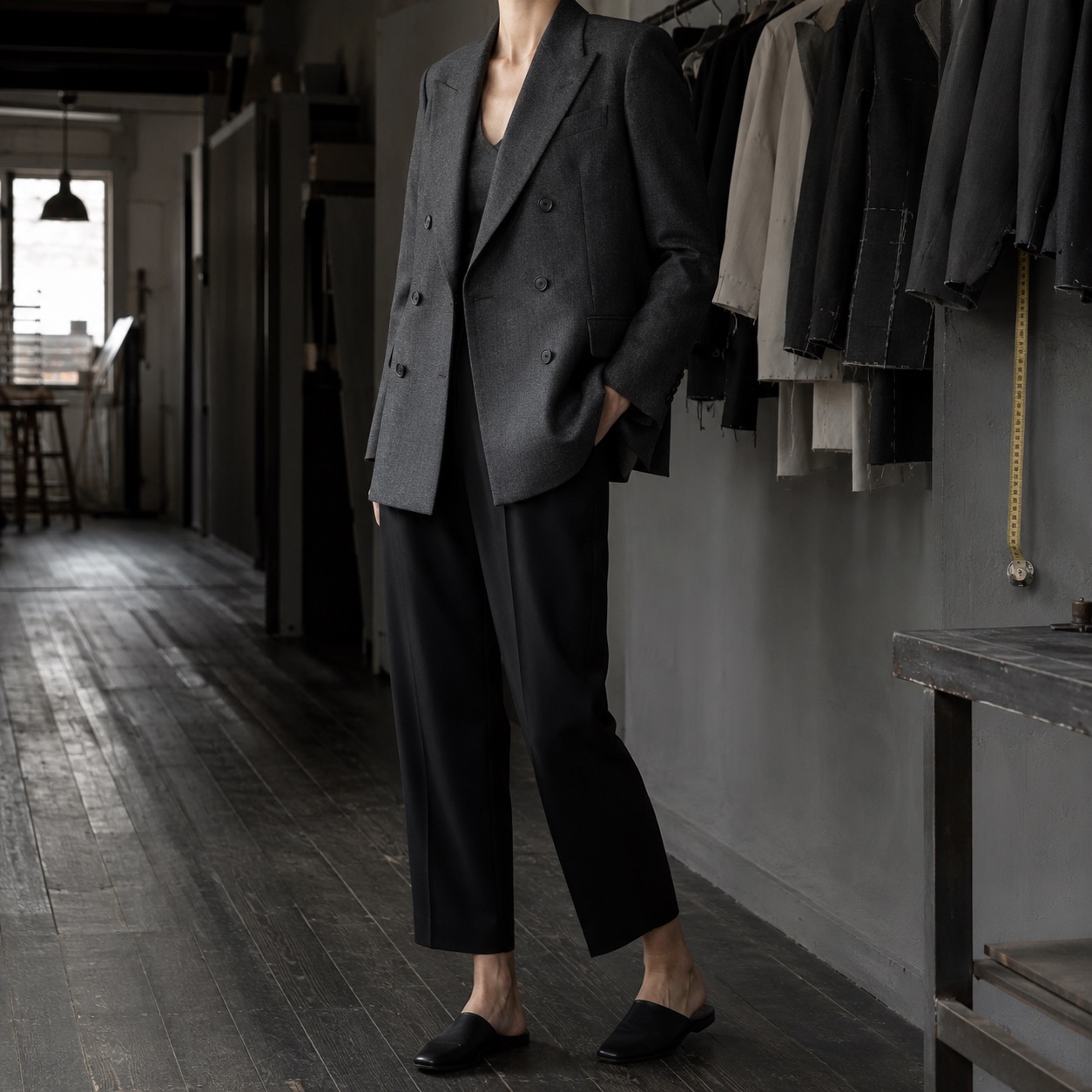 Wren double-breasted suit jacket — Suit Jackets by CROWN TAILORING. worn by a model.