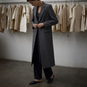 Hawthorn long-line tailored coat jacket — Suit Jackets by CROWN TAILORING. worn by a model.