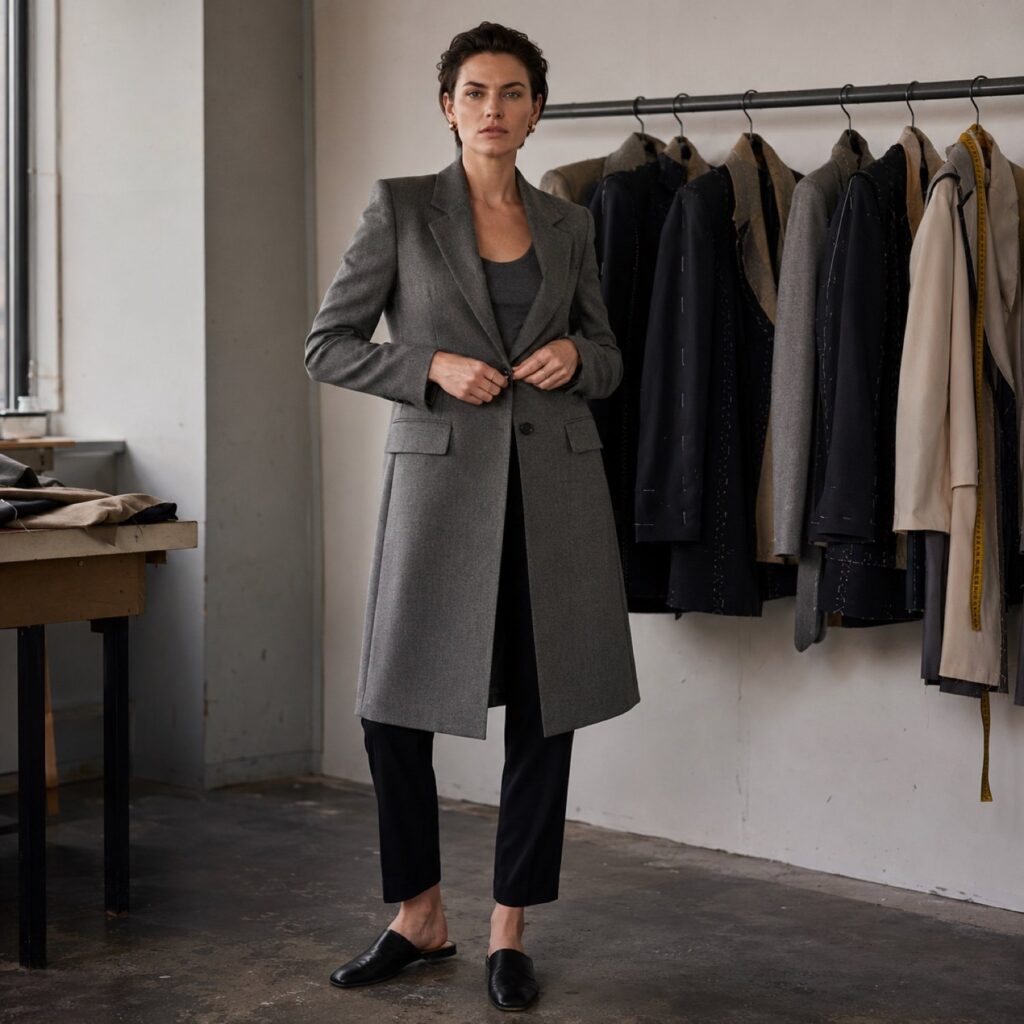 Bloomsbury long-line tailored coat jacket — Suit Jackets by CROWN TAILORING. shown worn.