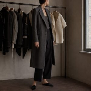 Thornbury long-line tailored coat jacket — Suit Jackets by CROWN TAILORING. worn by a model.