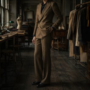 Fitzrovia double-breasted suit jacket — Suit Jackets by CROWN TAILORING. worn by a model.