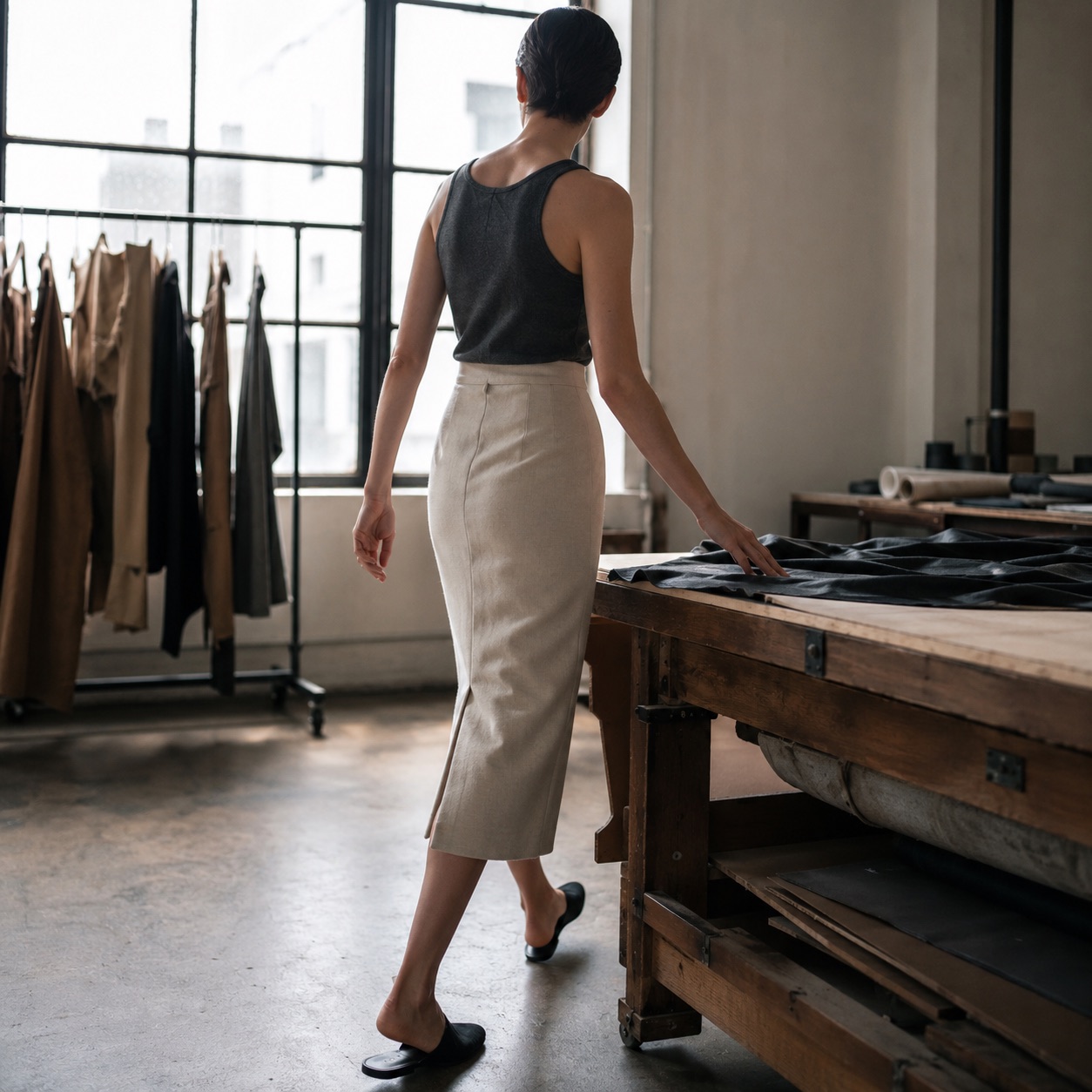 Holborn pencil skirt — Tailored Skirts by CROWN TAILORING. worn by a model.